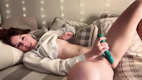Cute redhead toys her honeypot whilst her stepbro watches her moan