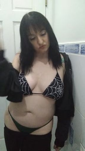 Horny trucker girl gets naked and shows off her hairy pussy