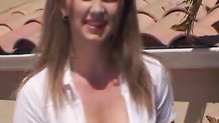 Lonely eighteen getting banged into her both holes public