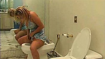 Dirty girl gets her tight pussy filled with cum in the toilet while giving