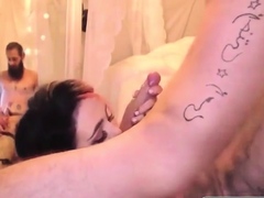 Tattooed Amateur Gives Lucky Man Intense Webcam Blowjob