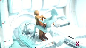 Alien dickgirl fucks sexy horny girl in sci-fi lab