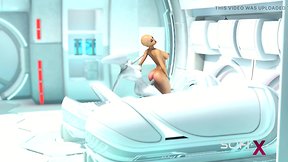 Alien dickgirl fucks sexy horny girl in sci-fi lab