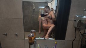 Watching my hot stepmom in bathroom, fucking and facial