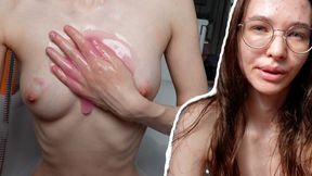 Perfect Skinny Teen Girl, Washing her tiny Body and shaving her huge labia Pussy