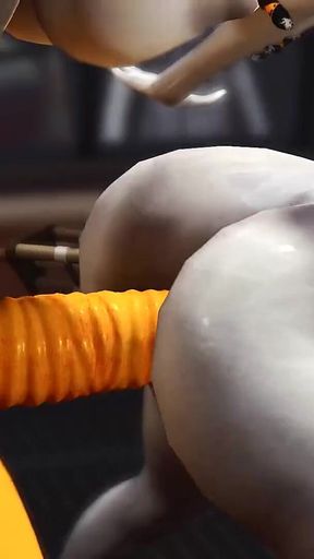 Futa Sex Robot Plays with a Female Alien in the Sci-fi Lab