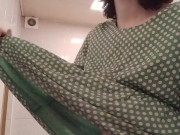 Trans-girl Stesha masturbates her small clit in the toilet