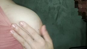 Feasting on my massive natural tits and nipping my firm hard nipples