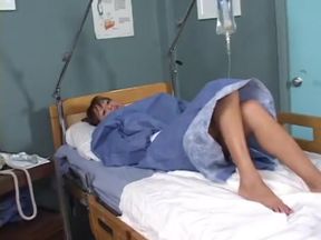 Hot Asian nurse pussy licking with a sexy breast patient in bed