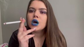Sexy smoker with blue lipstick