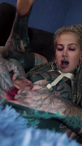 Gapes and Prolapse Tattooed Girl's Anal Masturbation gets Squirts and Metal Toy   Clip 1
