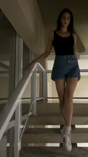 Going down the stairs to get some Chachaca shots…