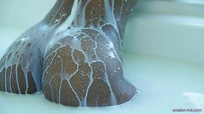 African goddess Nadia Jay takes milk bath all alone
