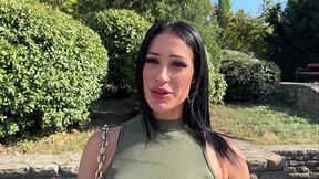 Brunette tourist with an angel face sucks my cock in the park