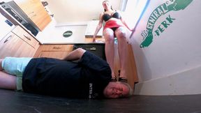 Stepping On His Head On The Kitchen Floor FLOOR CAM (4K)