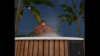 chris chester relaxes himself in hot tub