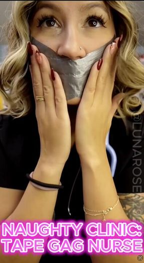 20 min Naughty Nurse Luna at the medical clinic Triple Gag tape herself in  the medical chair and masturbates🧤🤐💦🔥🥵🩺