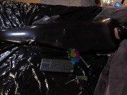 Cocooned in Latex and Teased with Buzzing Toys - rubber sack + toys + hood = HORNY!