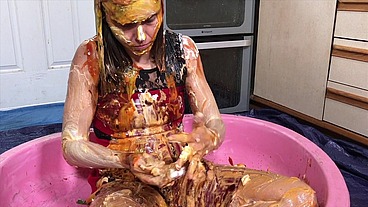 Girl Trashed in Horrendous, Disgusting 45 minute Food Gunge WAM