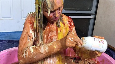 Girl Trashed in Horrendous, Disgusting 45 minute Food Gunge WAM