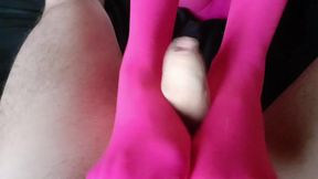 Laura XXX model 2021 footjob on pink nylon