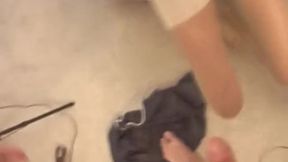 Petite ebony beauty sucks cock on her knees