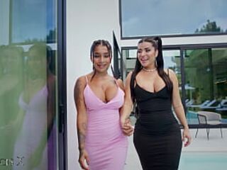 Outdoor Group sex 9 Boys Bang two Doxies in Underware with Anal and double penetration