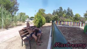 Extreme Dogging! Risky Blowjob with Teacher on Outdoor Bench! - Misscreamy
