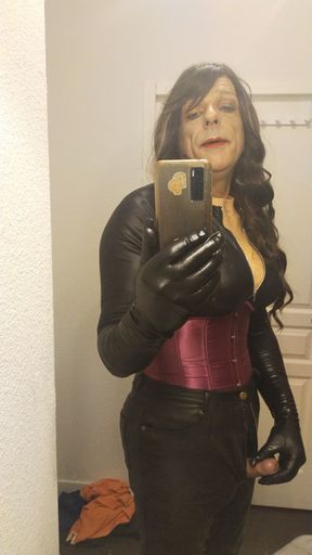 Handjob in Leather Jumpsuit