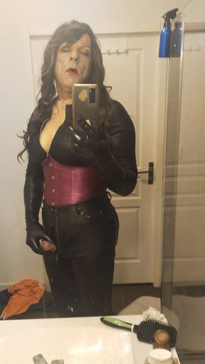 Handjob in Leather Jumpsuit