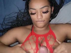 Ebony Goddess Gives Extreme Deepthroat to a Big Cock