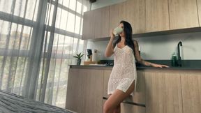 Amateur Sex in the Kitchen Latina MILF with Her Stepson