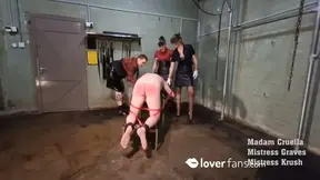 oh what a beating! our slave is positioned over the bench and suffers his way through various implements of ass destruction. Watch the vivid bruises start to appear and those screams, does it hurt ju…