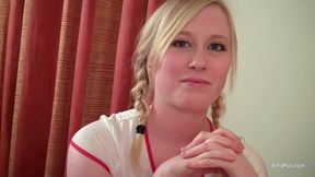 Satine Spark, the cute nurse, blows and sucks an older patient's cock in a hot threesome