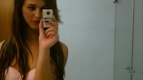 Sexy amateur tgirl Felipa Lins selfie video being sexy on the mirro with small camera