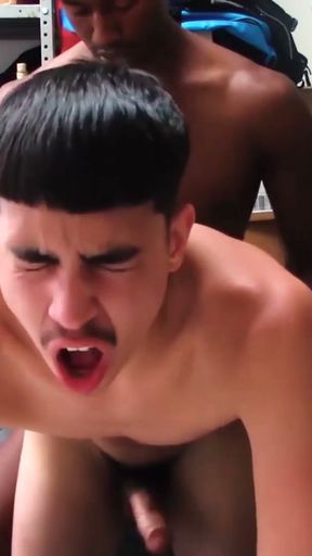 Latino twink thief cum sprayed after interracial bareback   Clip 2