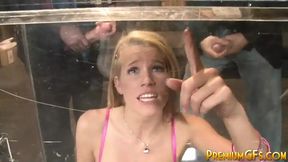 Petite babe gets drenched by massive cocks after tantalizing