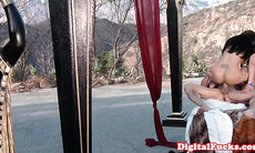 Lustful egyptian queen is blowing her subject outdoor