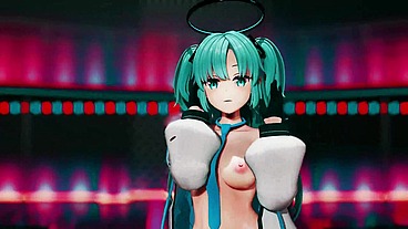 Hayase Yuuka Hentai Blue Archive No Bra Dance Queencard MMD 3D Clear Blue Hair