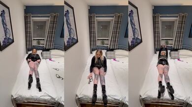 Welsh Blonde Self Bondage With Latex And Handcuffs Destroys Herself In Bed