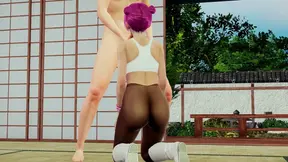 Hot pink-haired Ami in pantyhose gets deepthroat and handjob