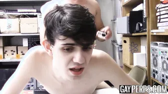 Skinny twink caught stealing sucks officer's big cock for freedom
