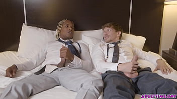 See what happens when two guys share hotel room the last night of a crypto expo! Work colleagues Ethan Chase and Adrian Hart cheat on their girlfriends!