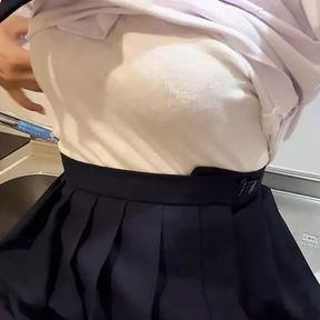 Cute woman masturbating in the kitchen. My got really wet.