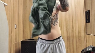 RISKY Jerk Off in the Locker Room Shower ALMOST CAUGHT IN THE SAUNA