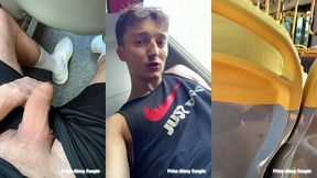 twink coming home from school masturbates big cock on the bus and make huge cum on the seat