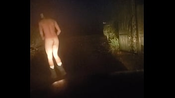 Groundskeeper does his job bare ass naked!