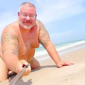 Some Random Fat Straight Old Fat Grey Haired Man Let Me Video Him as He Has Naked Day and Cums Big at the Beach