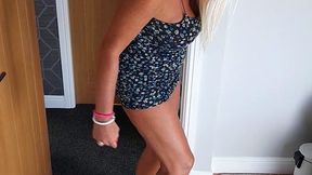 Nikkichick crushes buildings & many small cars in flip flops with painted toe nails toy cars crush full body view