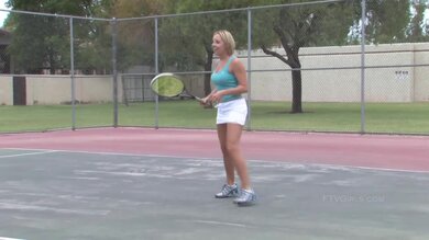Naked and horny Shannon is playing tennis outdoors